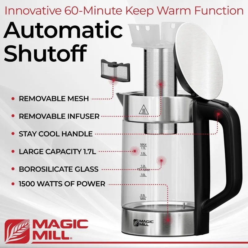 Pro Electric Kettle with tea Infuser and Temperature Control - Keep Warm Function, Rapid Boil, Automatic Safety Shut Off