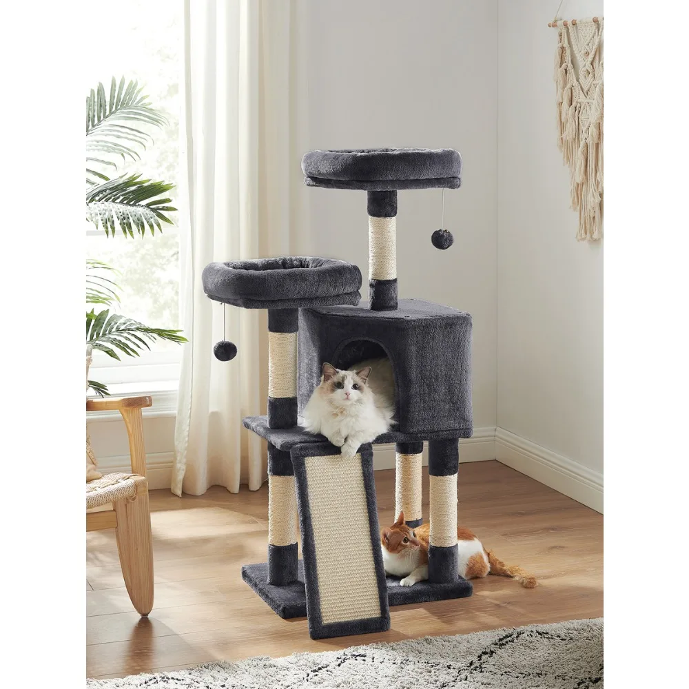 

Cat Tree For Indoor Cats, 45.3-Inch Cat Condo With Scratching Post, Ramp, Perch, Spacious Cat Cave, For Kittens, Elderly Cats