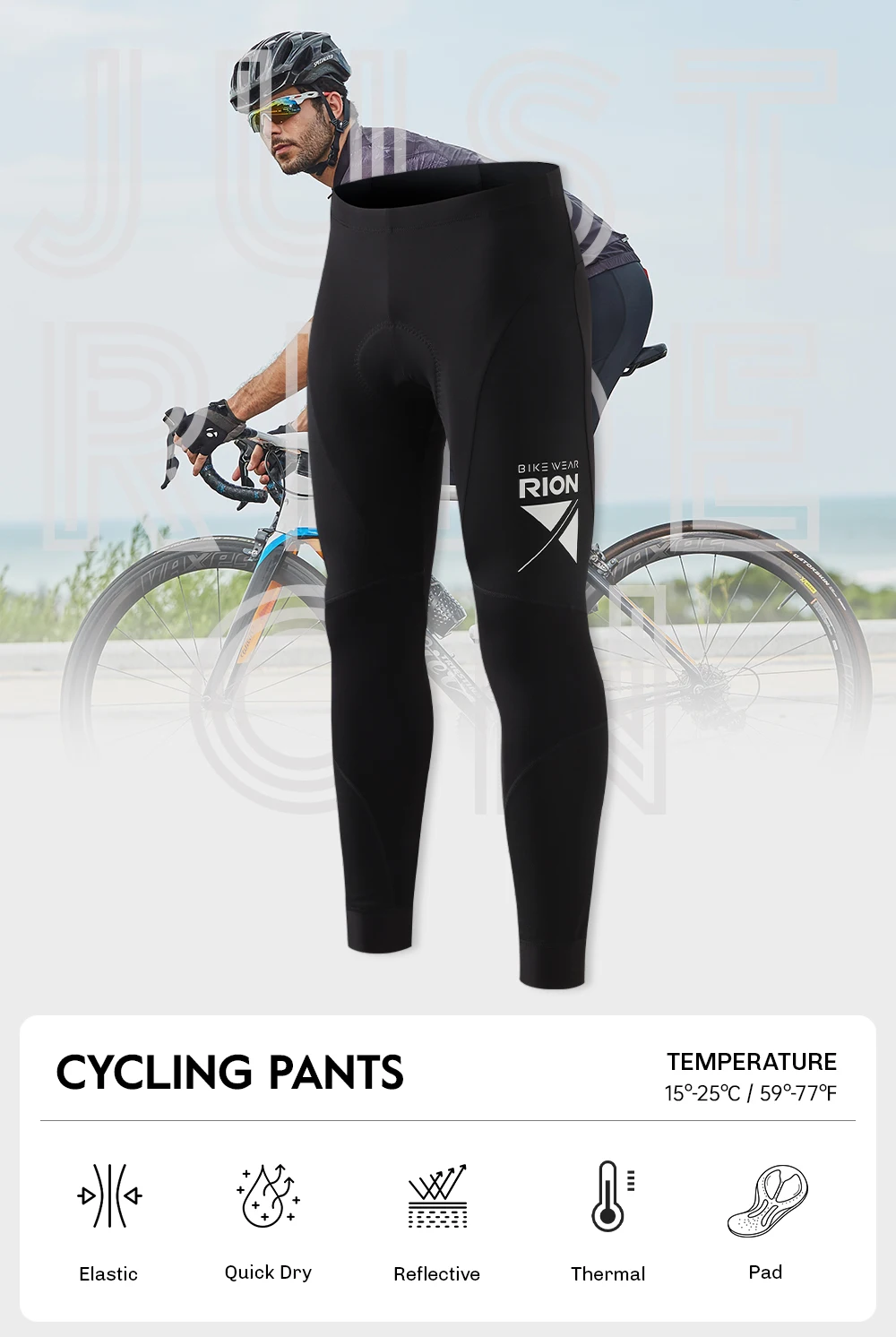 RION Fahrradhose für Herren und Damen, Winter-Thermo-Fahrradhose, MTB-Tights, gepolsterte Rennrad-Trägerhose, spritzwassergeschützt, winddicht, 7H 8H – Detail 1