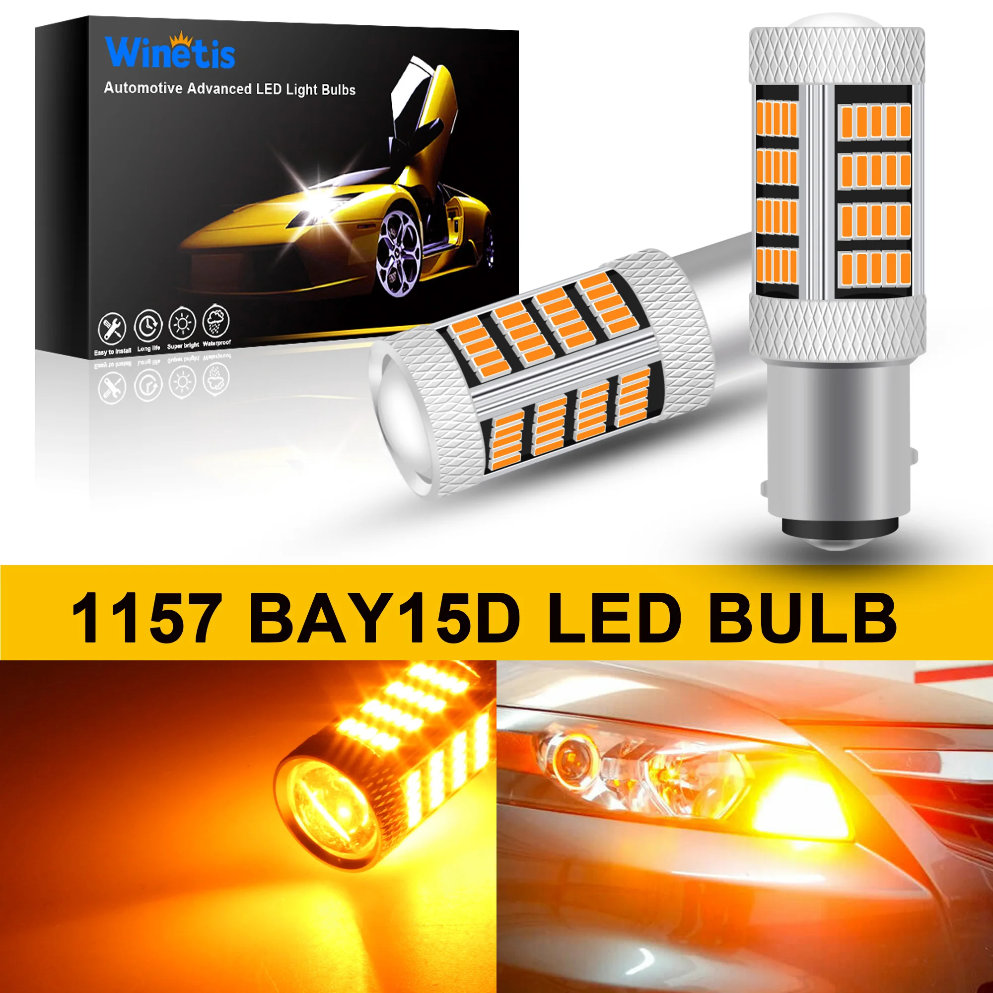 

Winetis 2X LED Turn Signal Marker Lights Tail Lights 7443 7440 T20 7440A LED Bulbs Amber Yellow Bright 7441 7444 7444NA W21W