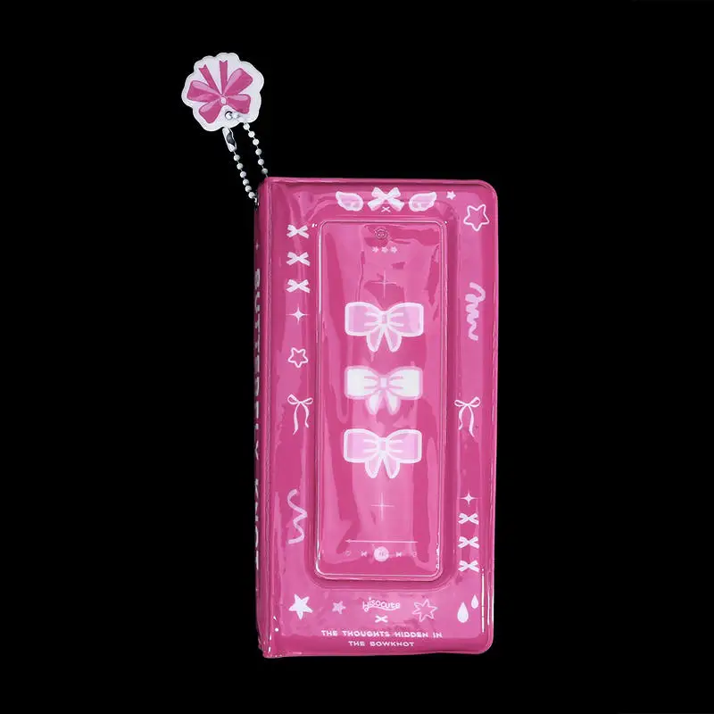 

Держатель для фотокарточек K-pop звезд, прозрачный альбом на 4 ячейки с бантом-подвеской, милый вертикальный кошелек для коллекционеров, фанатов, для путешествий, паспортов и удостоверений личности