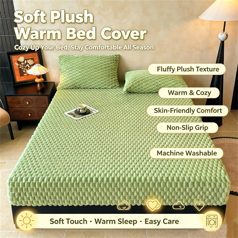 Thick Bubble Velvet Mattress Cover Winter Warm Milk Fleece Mattress Protector Soft Plush Fitted Bed Sheet Queen King Double Size