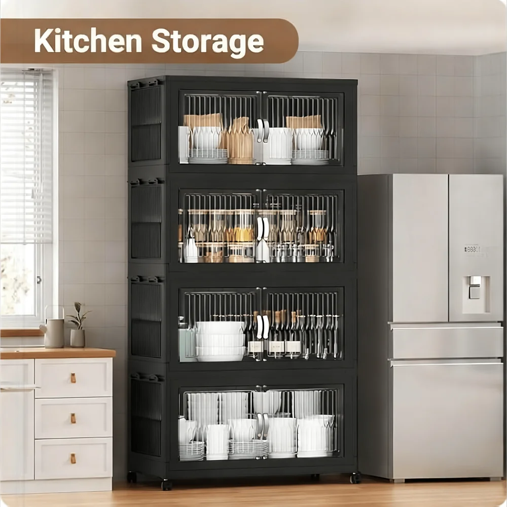 600Qt Stackable Storage Bins With Lid, Extra Large Closet Organizer Collapsible Drawer Boxes With Wheels, Folding Plastic Cabin