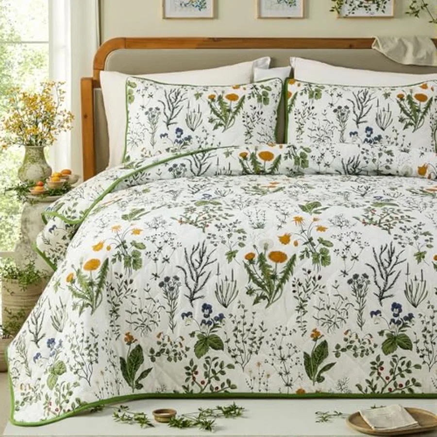 

100% Cotton Quilt Set Size Bedspread weight Coverlet Set 3 Pieces Reversible Ultra Soft Quilted for All Seasons Breathable Exqu