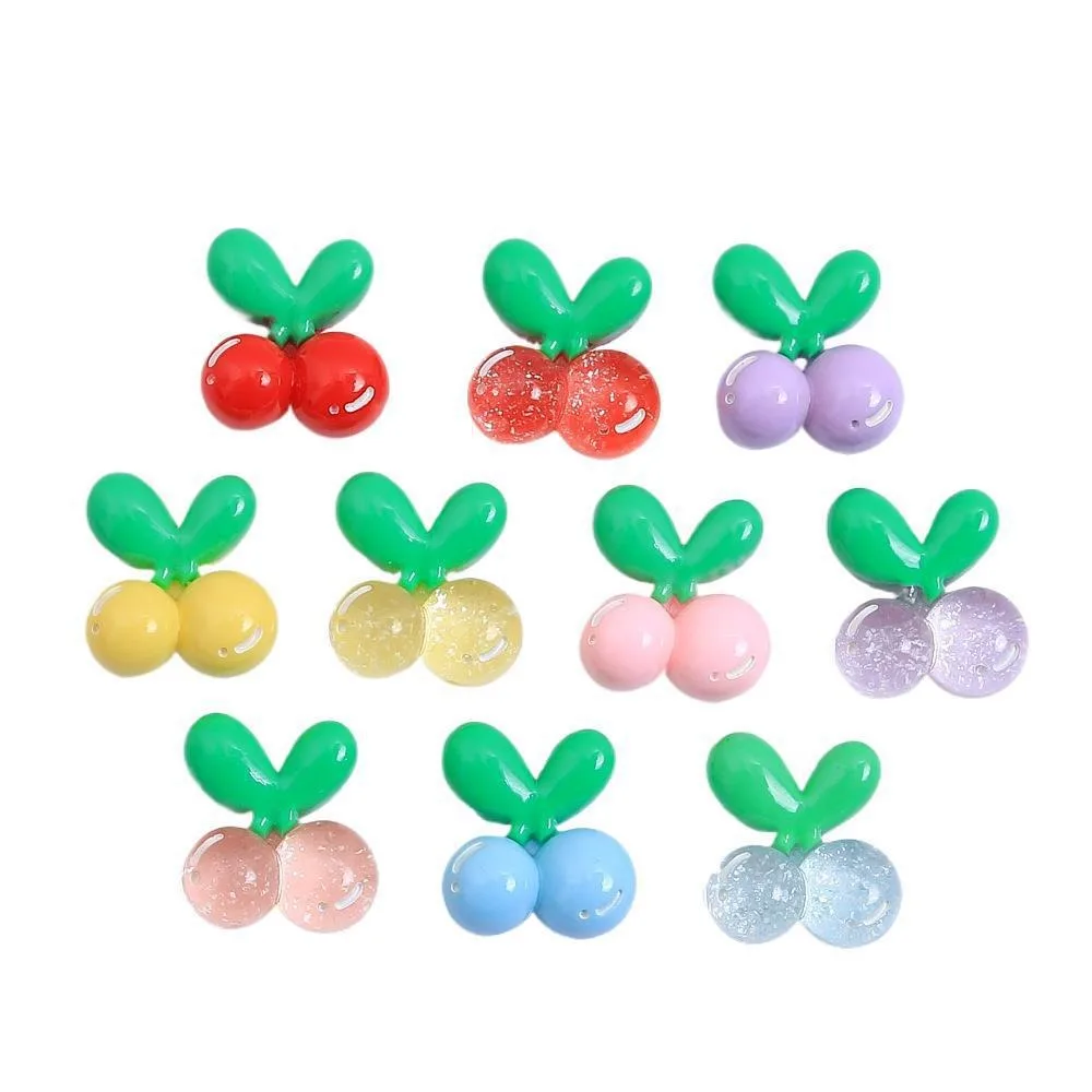 10Pcs Kawii resin Fruit Cherry Series Miniature Flat Back Cabochons For Hairpin Scrapbooking DIY Home Decor Craft Accessories