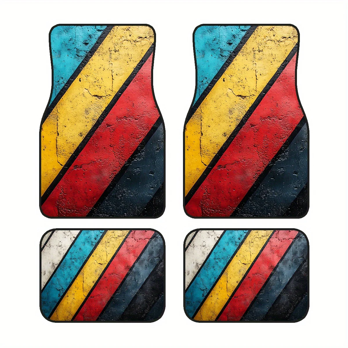 Colorful Striped Pattern 4pcs Car Mat Set - Non-Slip, Absorbent Polyester Mats, Stylish Interior Accessories
