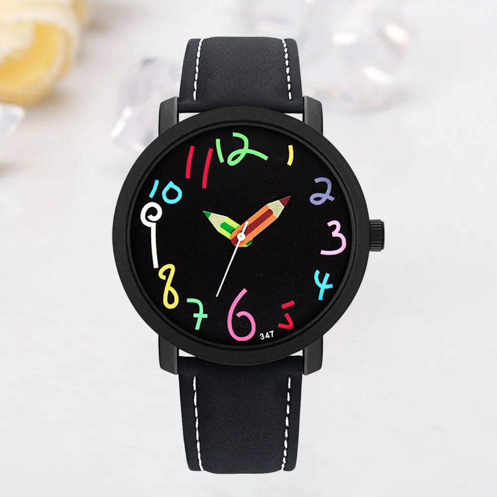 1Pcs Watch Waterproof Quartz Cartoon Pattern Fashion Wristwatch Black Dial Black Band Birthday Gift for