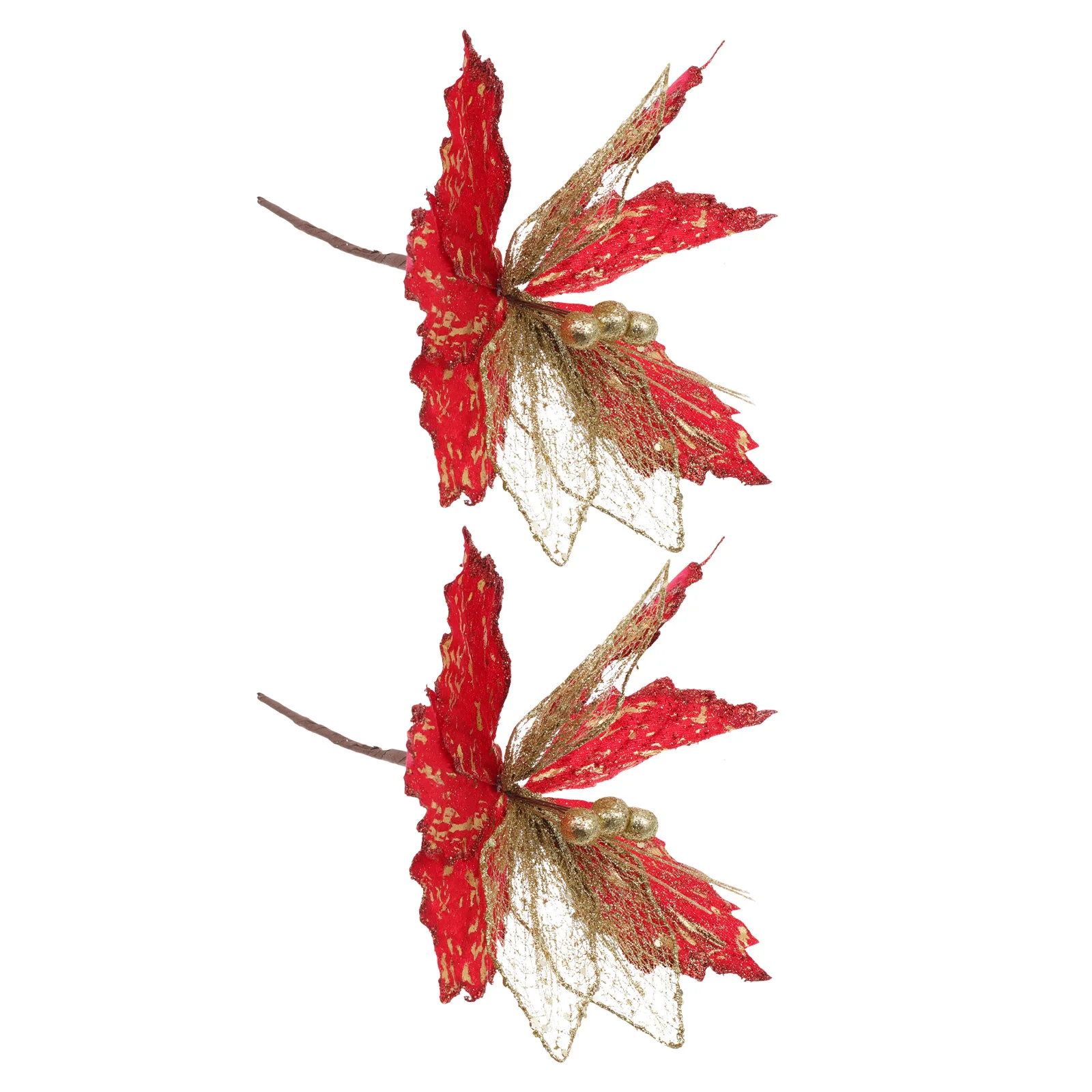 

2Pcs Artificial Christmas Flower Glitter Decor Xmas Tree Flower Picks Winter Decoration Sweet Mood Xmas Plant Decor
