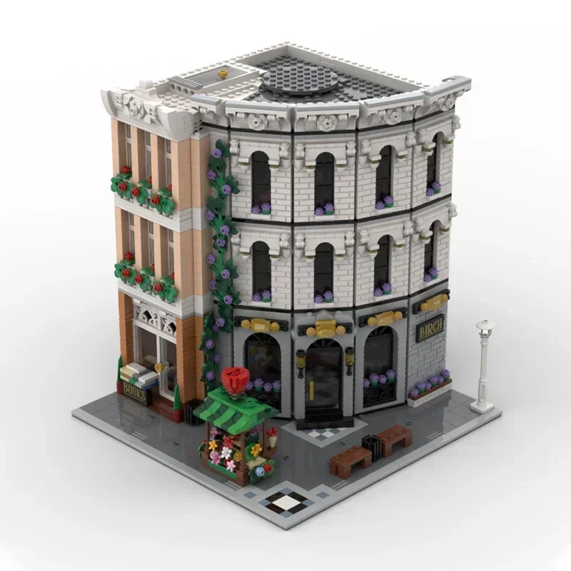 City Street View Model MOC Building Bricks Corner Bank Building Modular Technology Gifts Holiday Assemble Children Toys Suit