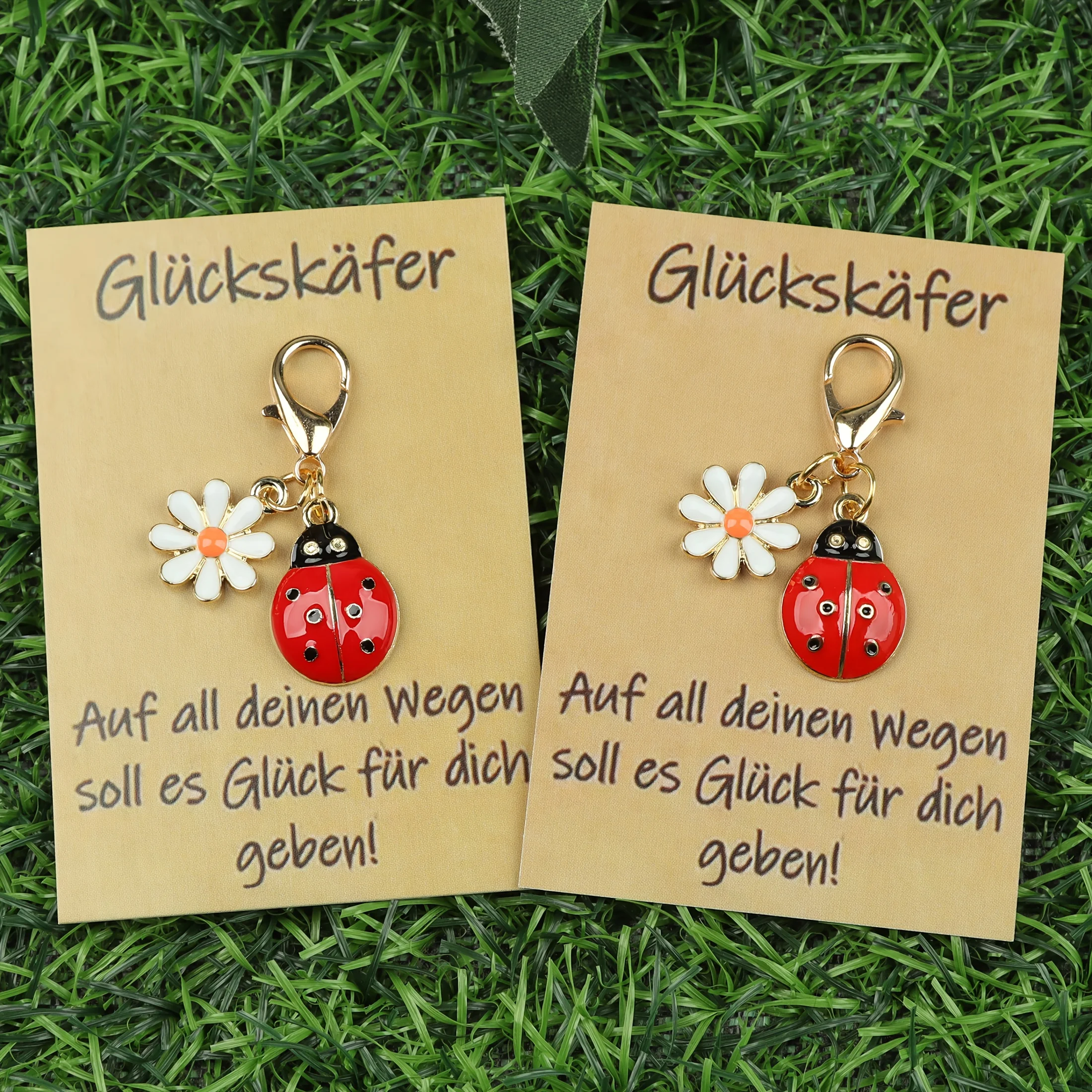 3/5/10 قطع من سلسلة المفاتيح، "Glückskäfer" الألمانية على البطاقة يعني "Lucky Beetle"، النقش: قد تكون جميع مساراتك الأمامية مليئة بالحظ #4
