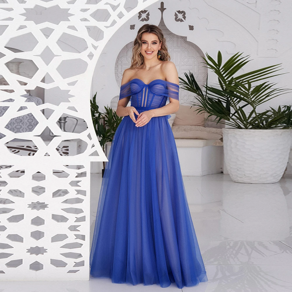 

Elegant Tulle Evening Dress For Woman Sleeveless Off Shoulder A Line Floor Length Birthday Party Gown Sweetheat Vestidos Noche