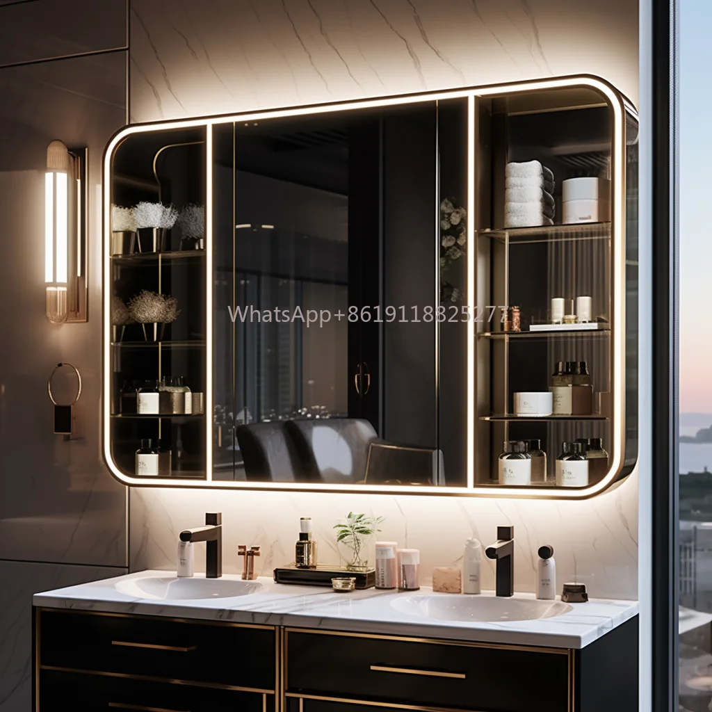 Banheiro inteligente LED Mirror Cabinet, Pia Inteligente para Hotel, Design moderno