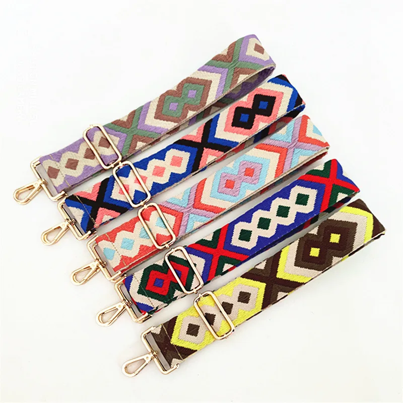 

5cm Crossbody Strap Ethnic Style Color Bag Belts for Women Rhombus Long Shoulder Strap Travel Accessories