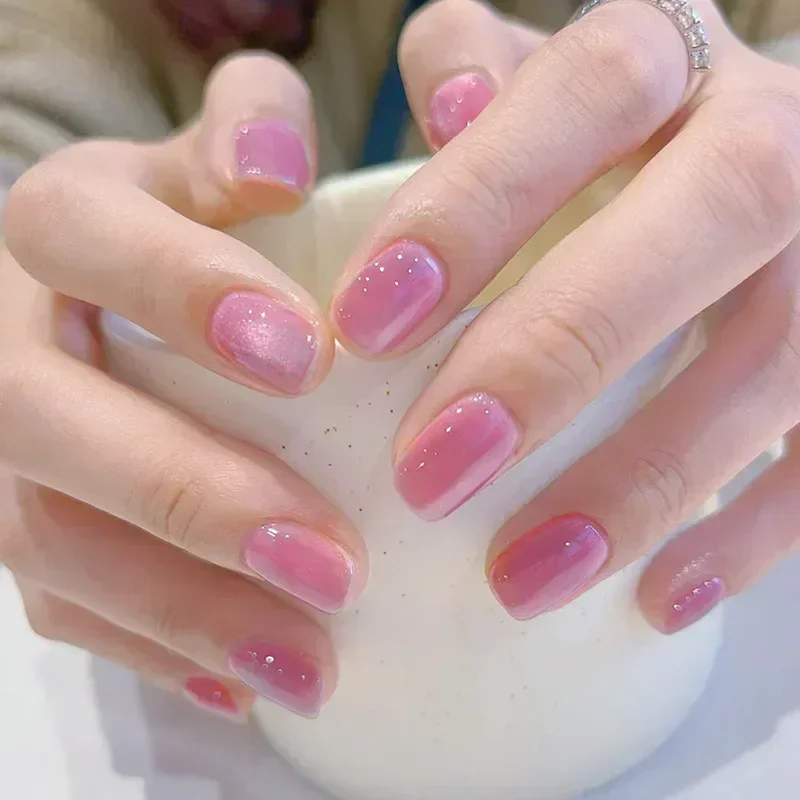 24 pçs roxo olho de gato unhas falsas cabeça quadrada unhas de balé francês imprensa curta em unhas wearable cobertura completa acrílico dicas de unhas falsas