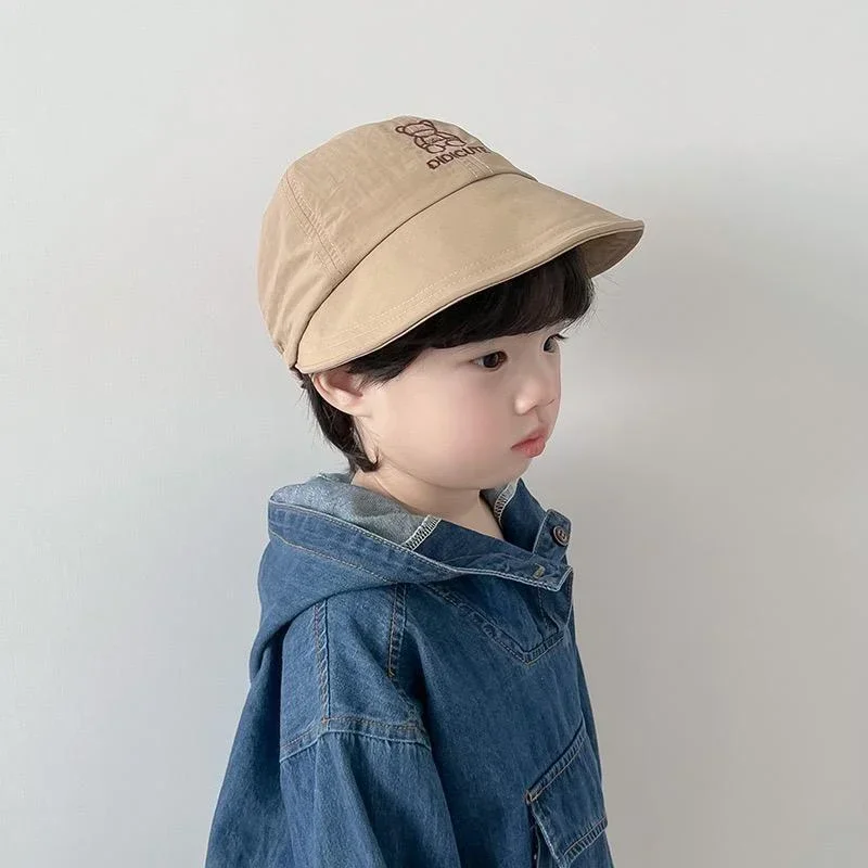 Cartoon Bear Baby Sun Hat Summer Cool Toddler Visors Large Brim Children Fisherman Cap Solid Color Boy Girl Kids Bonnet