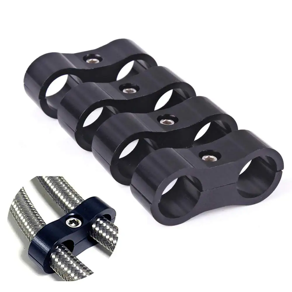 4pcs Black AN4 AN6 AN8 AN10 AN12 Braided Rubber Hose Fuel Line Clamp Aluminum Anodized Line Separator Divider Clamp