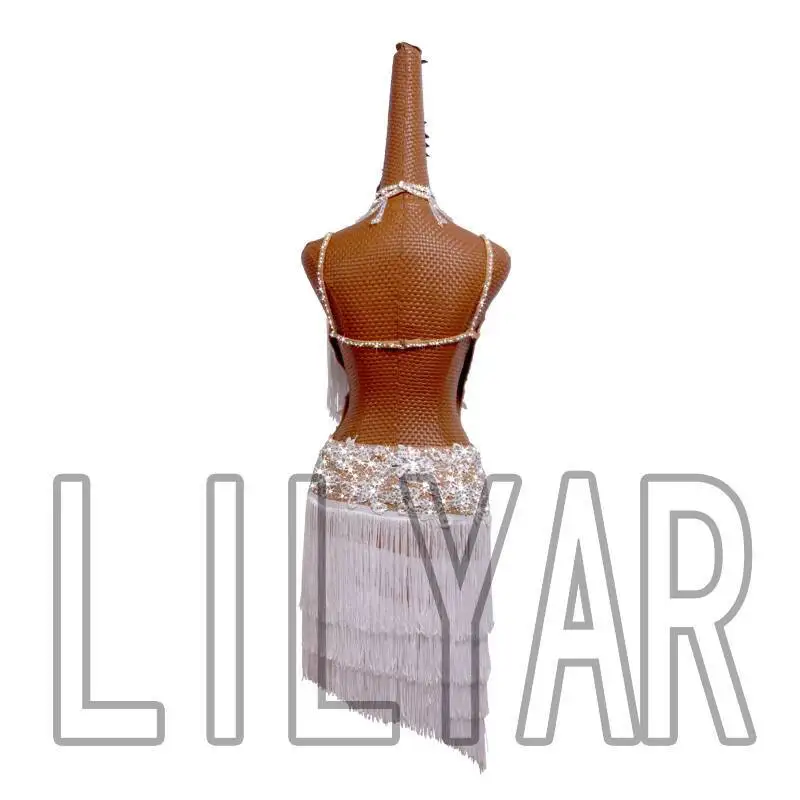 Nouveau Concours de danse latine Performance blanc gland strass brodé robe de danse