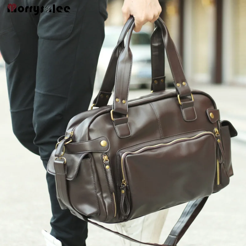 New Shoulder Bag PU Leather Men Bag Shoulder Messenger Bags Men Handbag Large Capacity Travel Bags Solid Bag Square Style