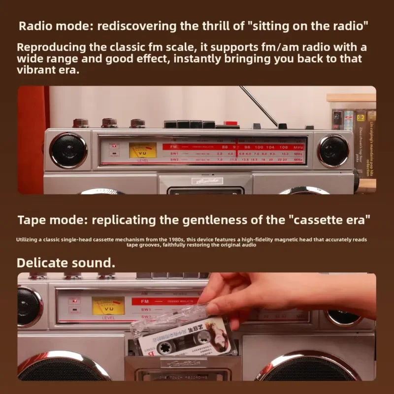 80s Vintage Two-Channel Stereo Tape Recorder Cassette Player MP3 Support USB Connector Auto Reverse Multi-Band FM Radio