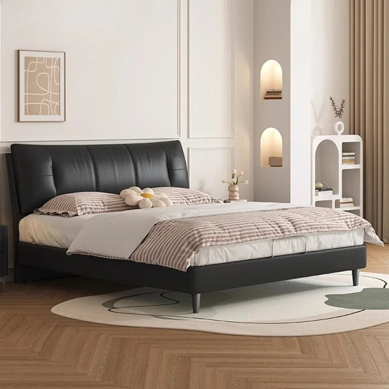 Black leather Italian minimalist soft bag high-end atmospheric master bedroom big wedding first layer