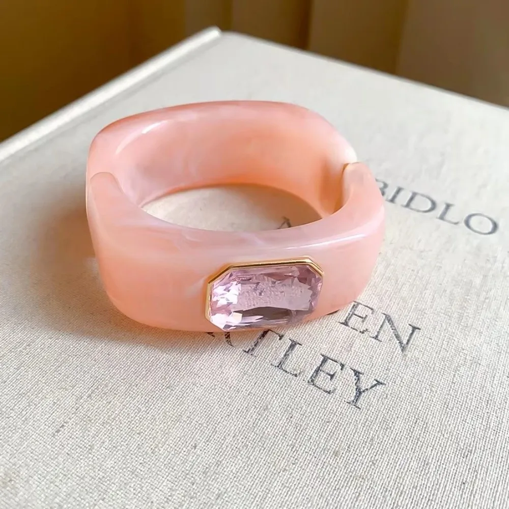 Square Design Resin Bangle Candy Color Rhinestone Decor Statement Bracelet Stackable Geometrical Shape Chunky Bangle Beach