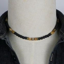 Handmade Men Choker Necklace Lava Rock Chakra Collar Meditation Yoga Short Neck Healing Accessories Jewelry Colar Gift For Him