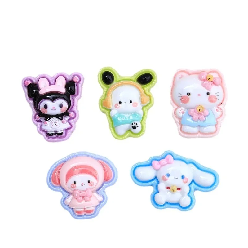 5 sztuk śliczne Sanrio Hellokitty Kuromi Cartoon żywica Flatback Charms dla majsterkowiczów rzemiosło żywiczne materiały Scrapbooking Embellisdment