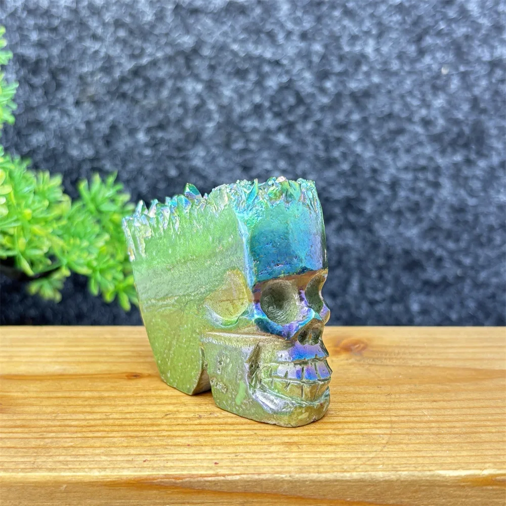 Natural Crystal Carving Skull Stone Clear Quartz Cluster Polished Rock Alien Decoration Rock Gift Reiki Healing
