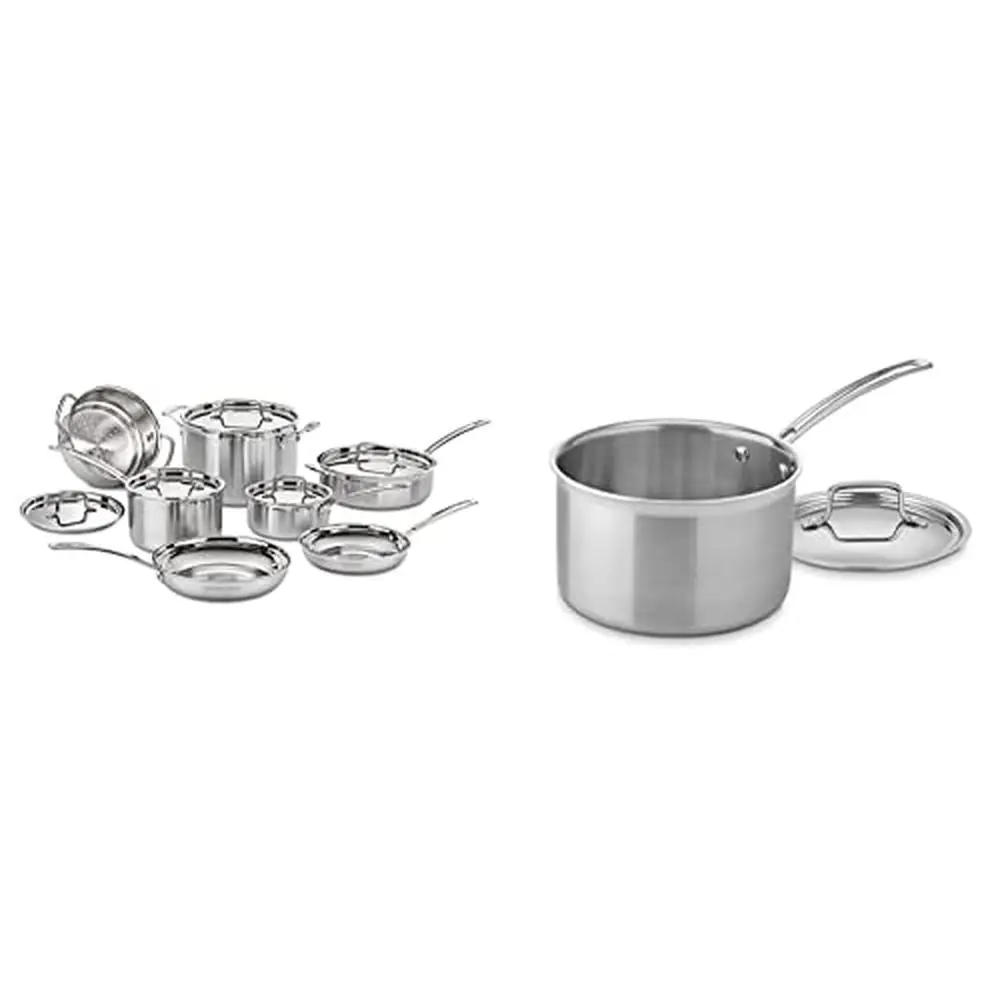 

Stainless Steel Cookware Set Triple Ply 12 Piece Kitchen Pots and Pans Cool Grip Handles Oven Safe up to 550F Dishwasher Safe