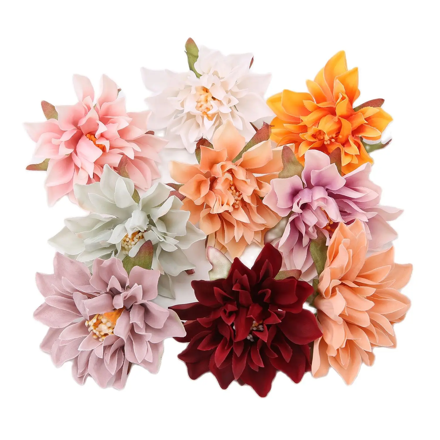 10PCs Silk Artificial Flowers 7Cm Dahlia Flower Heads Home Wedding Decoration Wall Hanging Garden DIY Accessories Wreath Jewelry