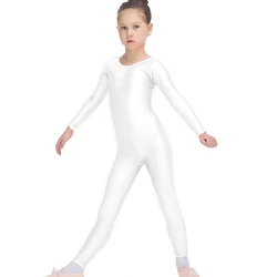 Classic Kids Ballet Dance Unitard Costumes Spandex Gymnastics Full Body One Piece Jumpsuit Girls Black Long Sleeve Scoop Neck