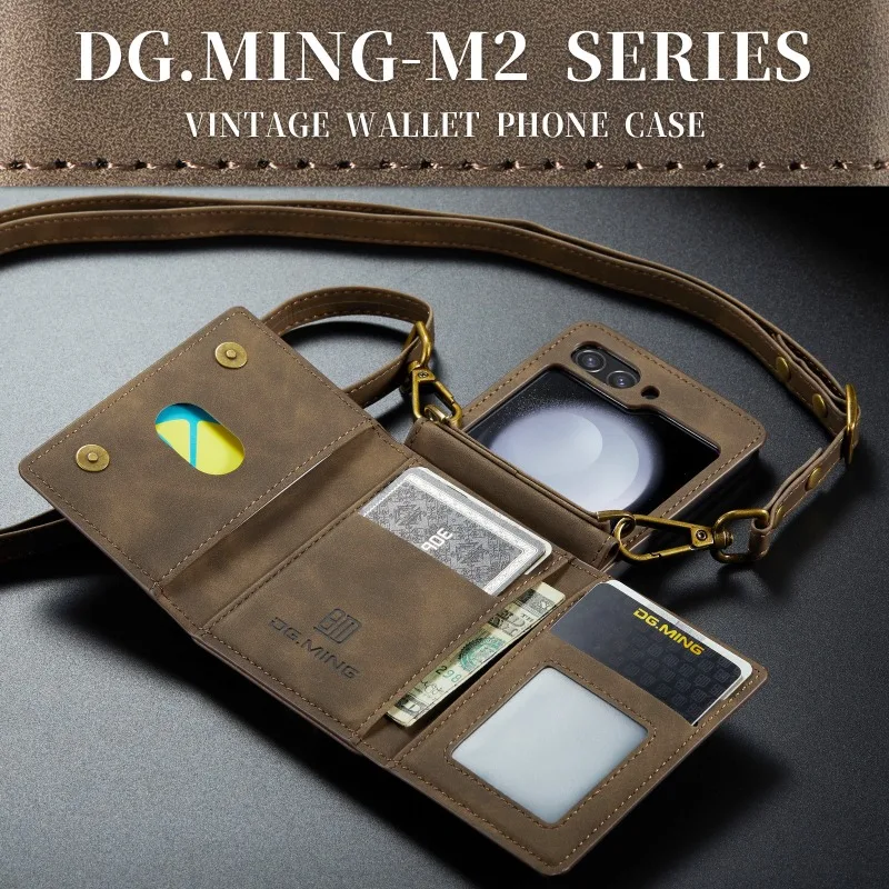 Magnetische lederen portemonnee kaartsleuf schokbestendig telefoonhoesje standaard cover achtertas met schouderband voor Samsung Galaxy Z Flip 5 4 3