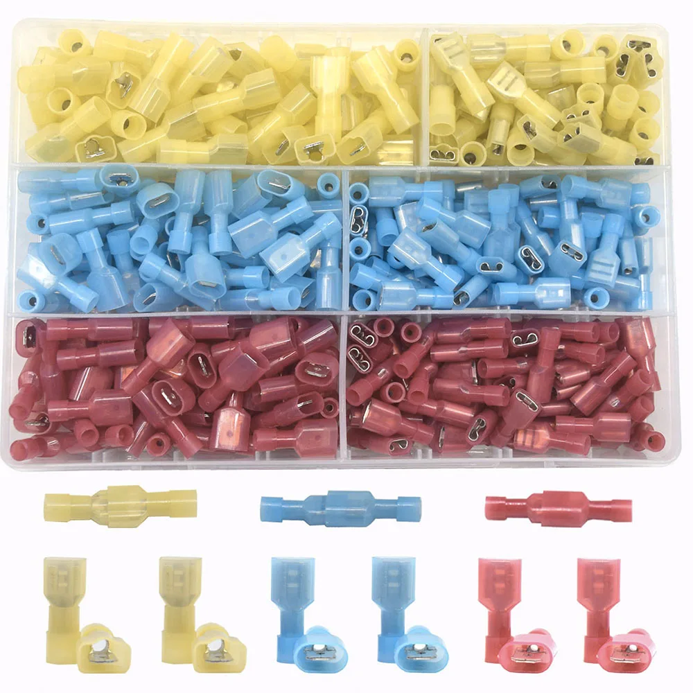 300Pcs 22-16 16-14 12-10 AWG Nylon Female Male Spade Crimp Connector Insulated Quick Disconnects Wire Connectors Terminals Set