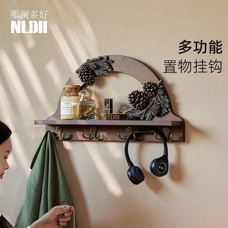 

Wall-mounted Wooden Shelf with Divider for Storage, No-drilling Storage Rack, Simple Decoration for The Entrance Hall Hanger