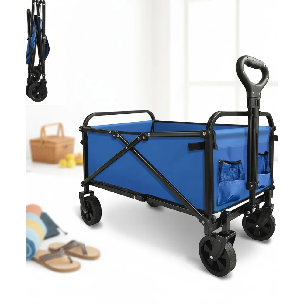 

Foldable Wagon Cart Heavy Duty Large Capacity Portable for Beach Camping Outdoor Sports Shopping Blue