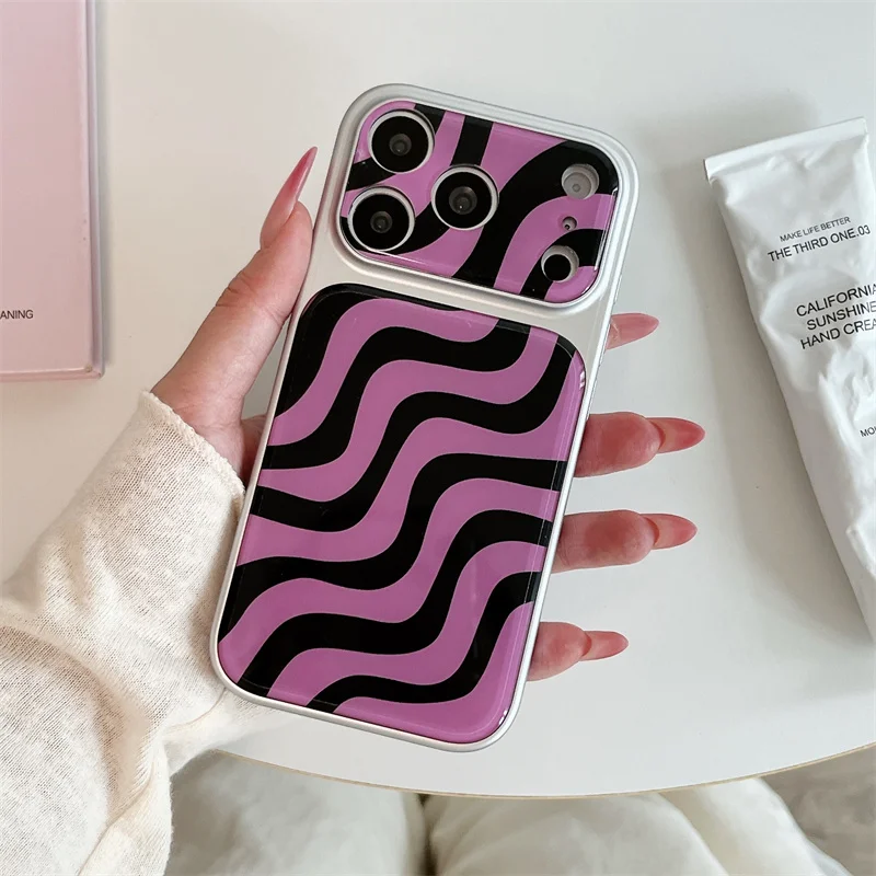 

Pink Black Wavy Phone Case for iPhone 15 16 17 Pro Max Shockproof Protective Cover Aesthetic Y2K Case for Girls Women