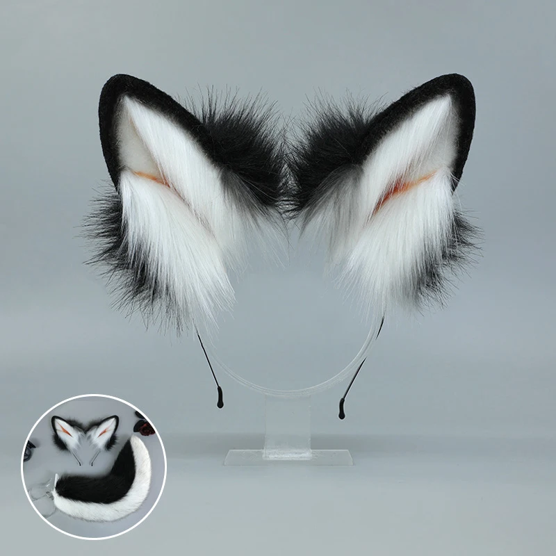 Simulation Shiba Inu Ear Headwear Plush Animal Cosplay Accessories Kahaki Headband Tail Girls Kawaii Lolita JK Costume Props