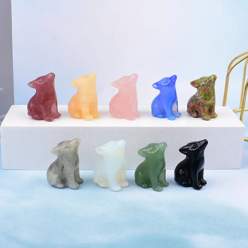Natural Crystal Stone Wolf Figurine Decoration Healing Reiki Mineral Ornaments Crafts Home Decoration DIY Gift Animal Souvenirs