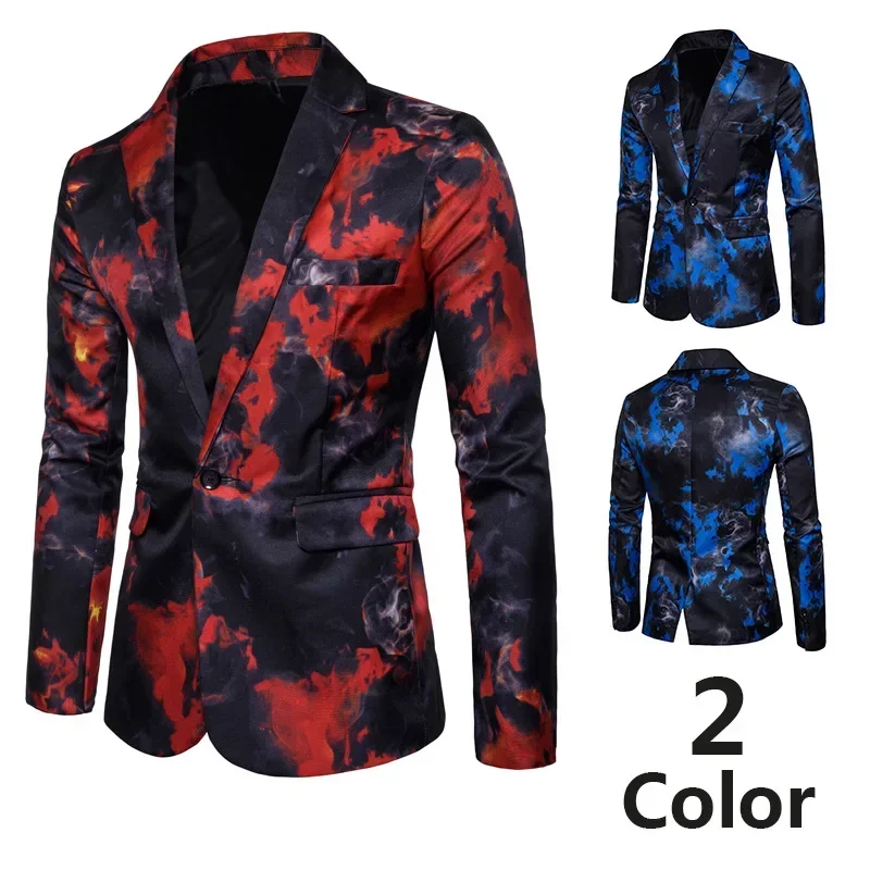

2023 New Men's Suit European and American One Button Printed Small Suit Dress, Performance Dress