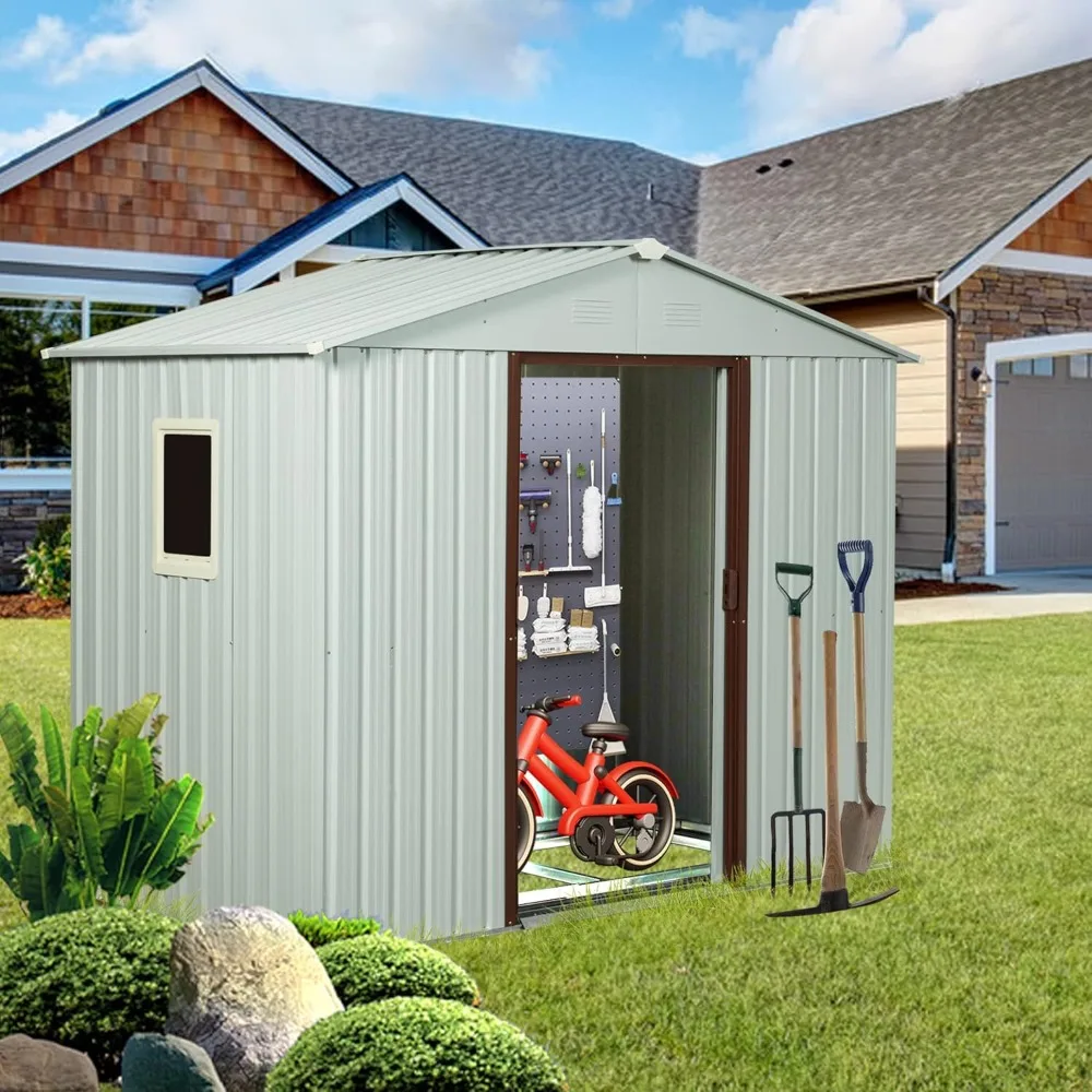 

8 x 4 FT Outdoor Storage Shed, Metal Garden Shed with with Updated Frame Structure, Tool Sheds for Backyard Garden Patio White