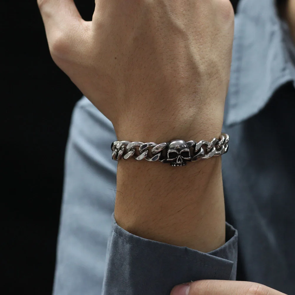 

Skull Bracelet Punk Jewelry for Men Accessories Halloween Chain Men's Wristband Miss