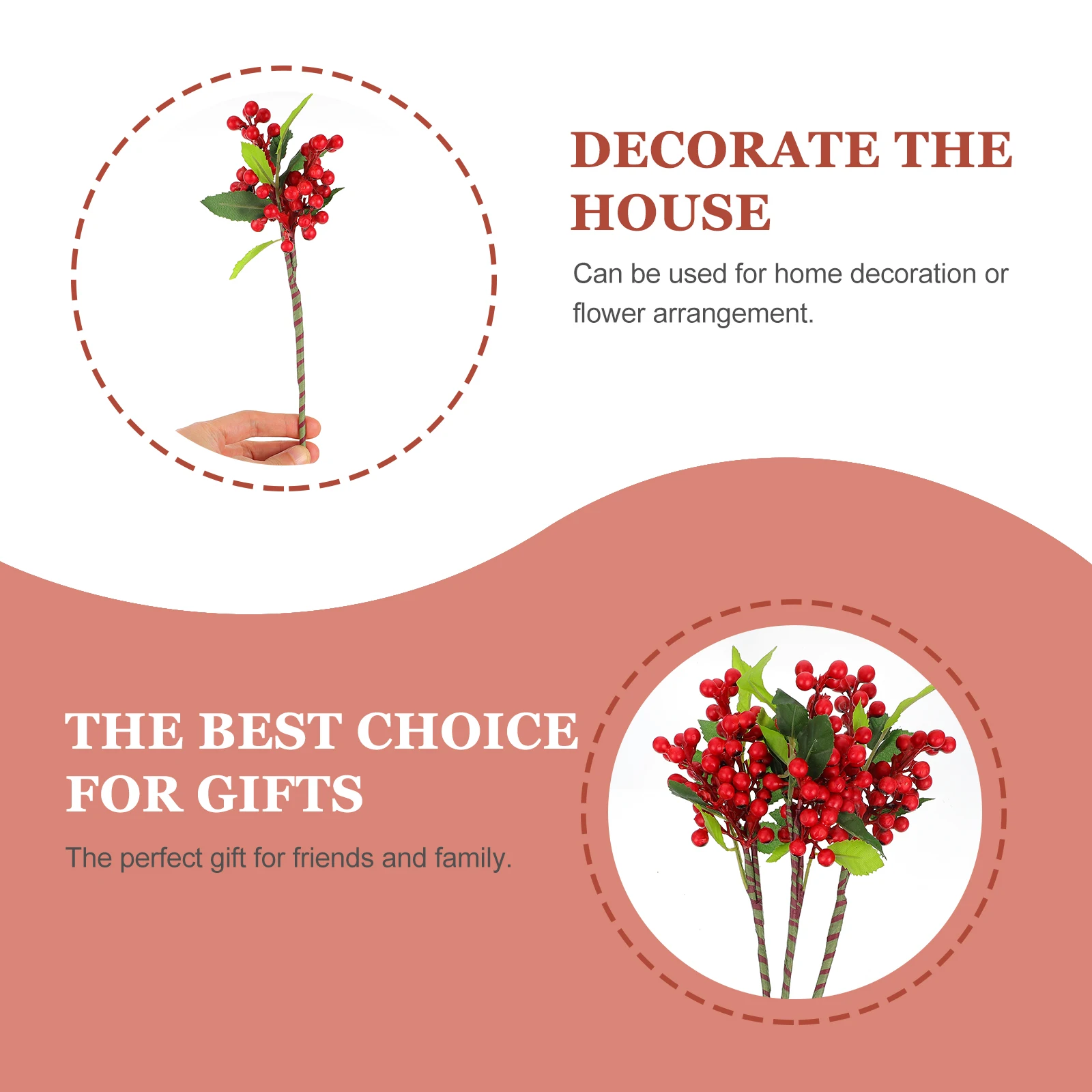 

3Pcs Artificial Christmas Berry Decor Simulation Branched Berry with Pine Cones Long-Lasting Festive Decoration for Home Hotel