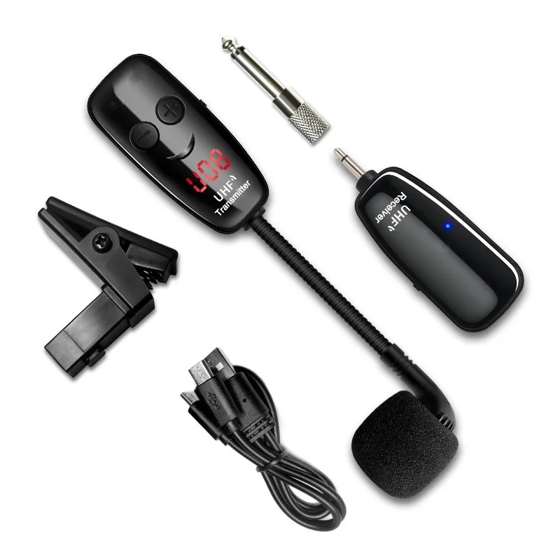 Saxophone UHF Wireless Instrument Microphone, Wireless Receiver and Transmitter, for Trumpet, Clarinet, Cello