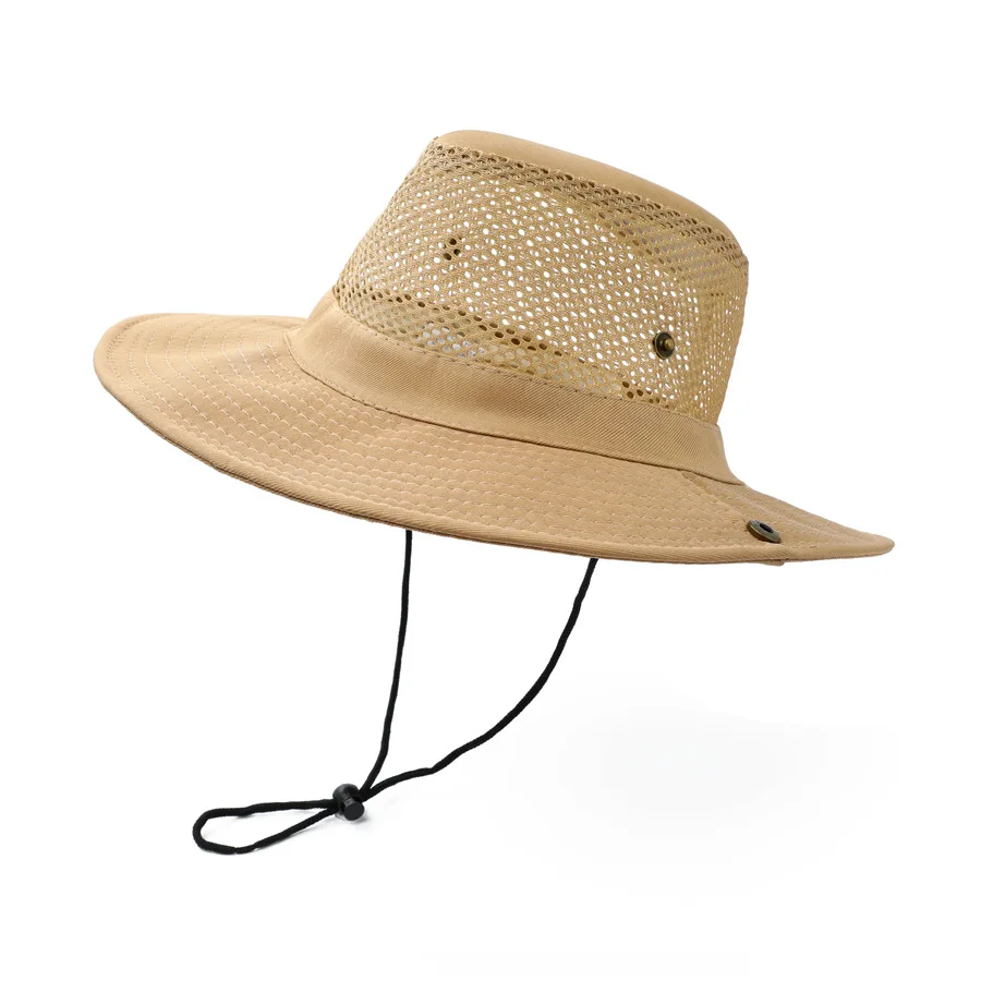 

Spring And Summer Men's Fisherman's Basin Hat,Large Brim Sun Hat, Bamboo Hat, Panama Outdoor Mesh Surface, Fashionable H27