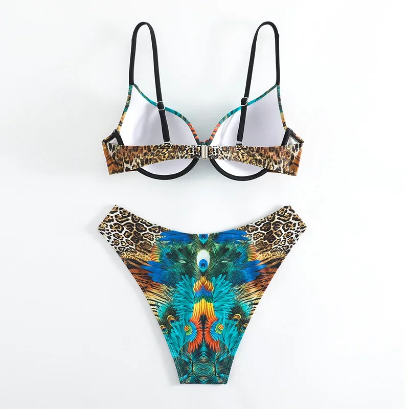 XS-XXL Sexy Peacock Leopard Print High Waist Push Up Bikini Set Two Pieces Swimsuit Beachwear Bathing Suit Swimwear Biquini