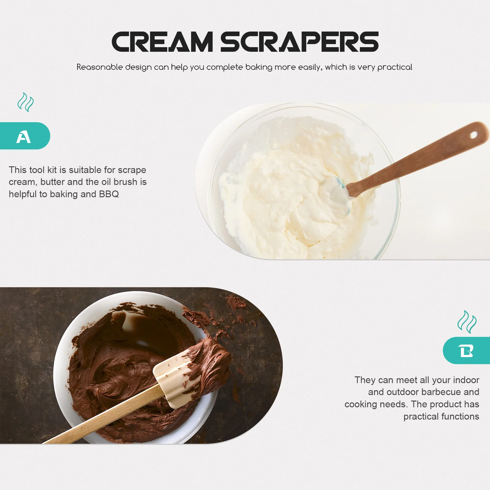 

2pcs Silicone Scrapers Red White Multi-Functional Baking Tools Non-Stick Reusable Cream Spreader Kitchen Gadget Spatula For