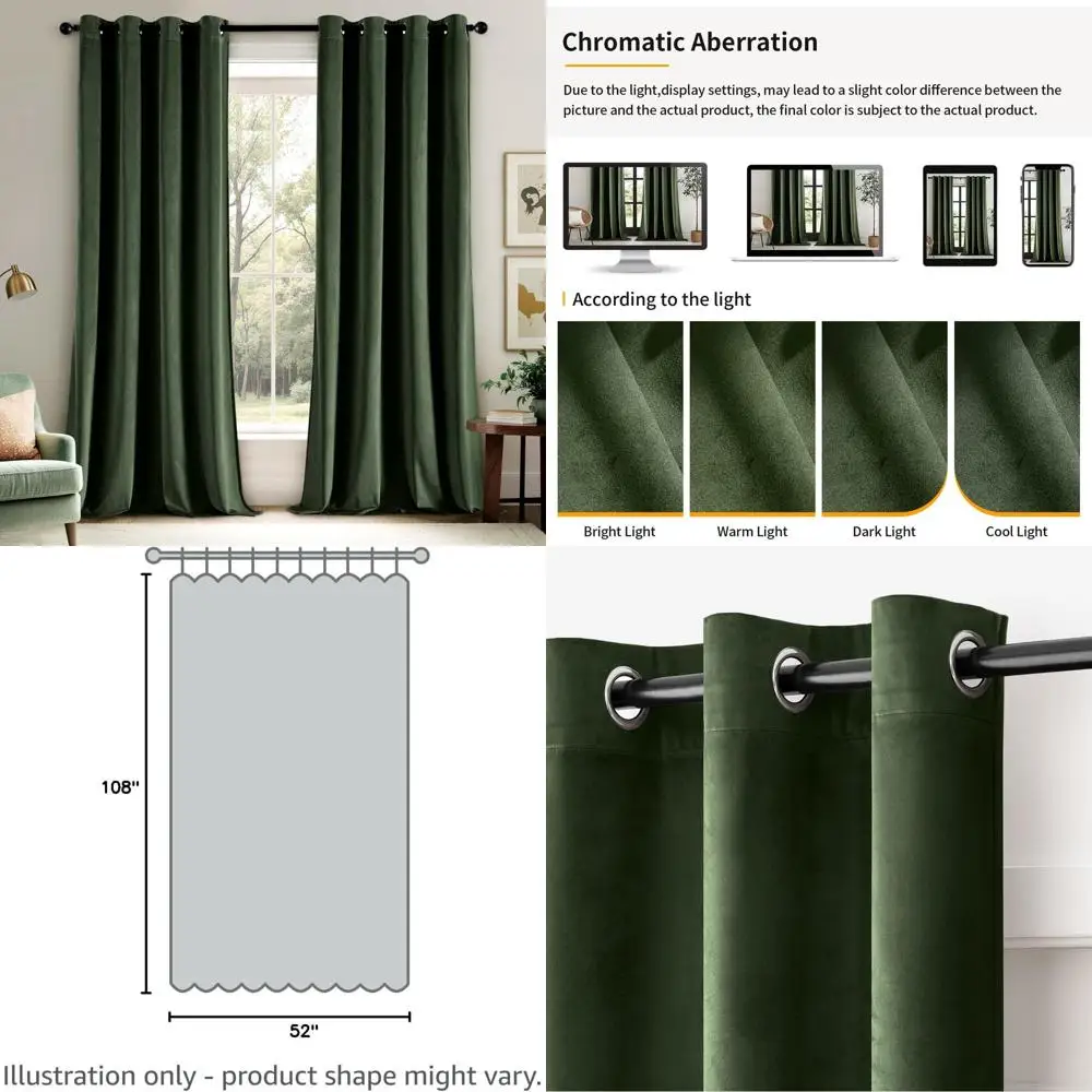 

Elegant Olive Green 108 Grommet Insulated Curtains, 52W x 108L, 2-Panels for Living & Bedroom