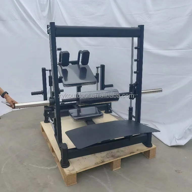 

Commercial hip thruster/hip bridge trainer board loaded with fitness equipment for use in gyms