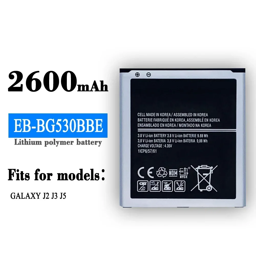 

EB-BG530BBE Новый аккумулятор емкостью 2600 мАч для Samsung Galaxy Grand Prime G530 G530F G5308W G531 G531f G531h J2 J3 J5 Внутренние аккумуляторы