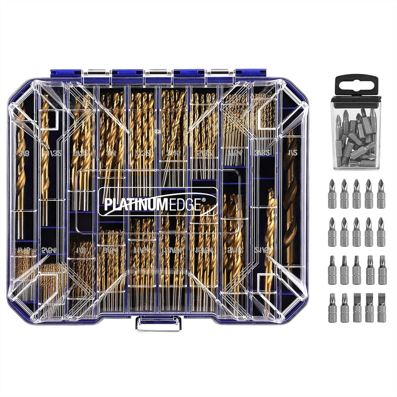 

276pc Titanium Twist Drill Bit Set with S2 Bits, 135° Tip High Speed Steel, 1/16" to 1/2", for Wood Metal Plastic Fiberglass